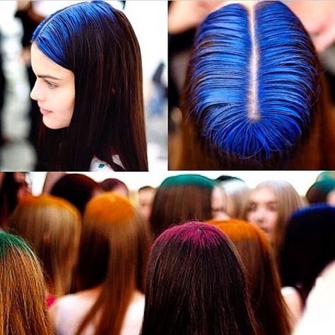 Would You Try This New Rainbow Roots Hair Trend? via Brit + Co Hair Roots Color, Rainbow Roots, Colored Hair Roots, Hidden Rainbow Hair, Blue Roots, Split Dyed Hair, Hair Roots, Hair Trend, Hair Problems