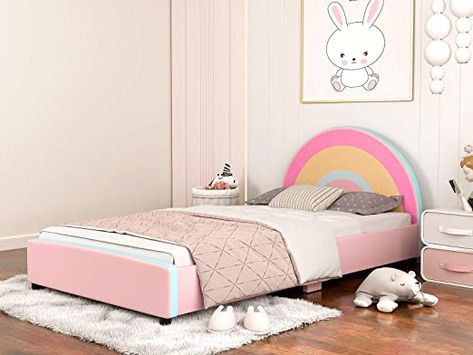 Pink Toddler Bed, Twin Bed Frames, Rainbow Headboard, Toddler Bed Boy, Twin Platform Bed Frame, Girl Bed, Kids Bed Frames, Led Beds, Led Bed Frame