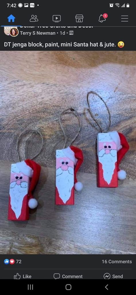 Jenga Block Snowman Ornaments, Dollar Tree Wood Crafts Diy Christmas, Jenga Ornaments Diy, Jenga Block Ornaments Diy, Jenga Block Christmas Crafts, Jenga Ornaments, Jenga Ideas, Jenga Block Crafts, Jenga Diy