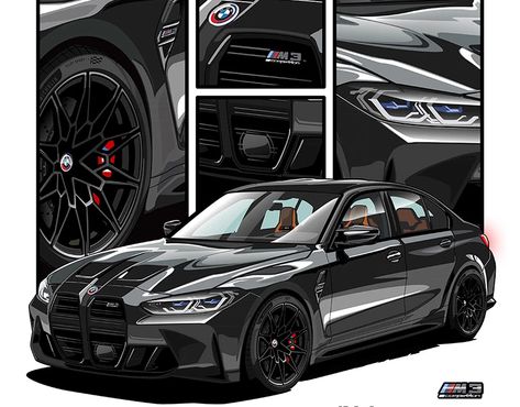 Bmw M4 Cartoon, Porche Drawing Car, Bmw M4 Drawing, Bmw Artwork, Bmw Illustration, Bmw Drawing, Cars Artwork, Bmw Truck, Bmw Keychain