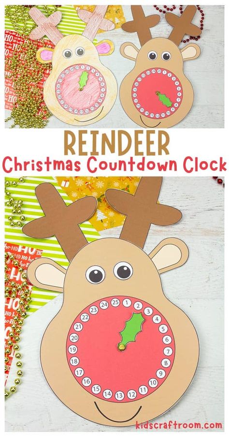 This Reindeer Christmas Countdown Clock is such a fun way to count down the days until Christmas. Every day in December, your kiddos can move the hand of this Reindeer Advent Calendar and really get excited about Santa’s big arrival. Such a fun Christmas craft for kids of all ages. Super esay to make with the printable template. #kidscraftroom #kidscrafts #christmascrafts #adventcalendar #advent #christmascountdown #reindeercrafts Advent Calendar Craft, Christmas Countdown Crafts, December Preschool, Countdown For Kids, Reindeer Crafts, Christmas Countdown Diy, Advent Crafts, Countdown Clock, Kids Craft Room