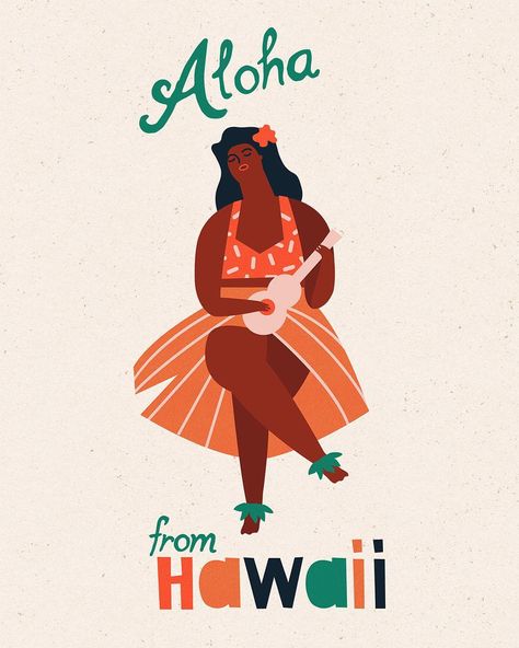 Girl Playing Guitar, Hawaii Poster, Hawaiian Girl, Carnival Posters, Hula Dance, Hawaiian Art, Guitar Ukulele, Aloha Hawaii, Vintage Mermaid