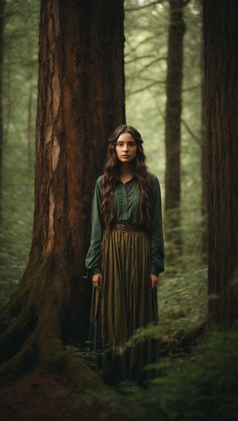 In the heart of nature's embrace, a serene woman stands tall beside an ancient, majestic tree in the heart of a lush forest. A tribute to cinematic beauty on CG Society. Dark Academia Photo, Forest Giant, Dark Summer, Heartwarming Photos, Jungle Art, Woods Photography, Shadow Photography, Forest Photos, The Golden Hour