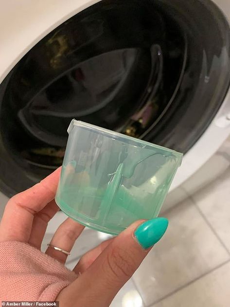 While the lid of laundry detergent (pictured) is typically used to measure and pour liquid... Laundry Detergent Storage, Detergent Storage, Diy Wrinkles, Laundry Pods, Pit Stains, Washing Detergent, Liquid Laundry Detergent, Laundry Liquid, Laundry Day