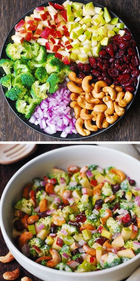 Broccoli Cashew Salad with Apples and Pears Broccoli Cashew Salad, Broccoli Cashew, Cashew Salad, Cashew Apple, Salad With Cranberries, Creamy Salad, Dolce Poche Calorie, Salad With Apples, Yogurt Honey