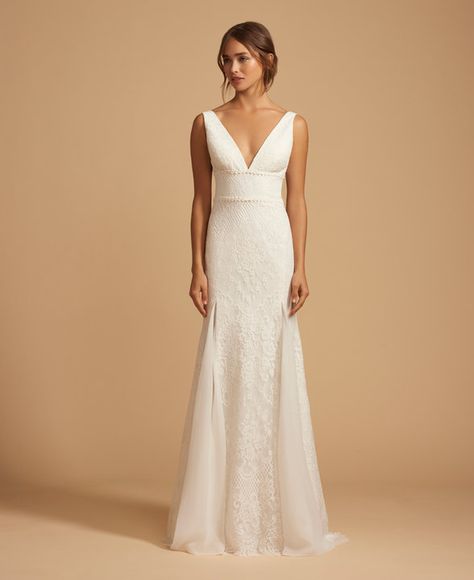 Summer Wedding V-neck Gown, Sheath Wedding Dress Vneck, Feminine Sheath Lace Wedding Dress, Elegant Lace V-neck Wedding Dress, V-neck Delicate Lace Wedding Dress, V Neck Lace Wedding Dress, Trumpet Bridal Gown, Allison Webb, Jlm Couture