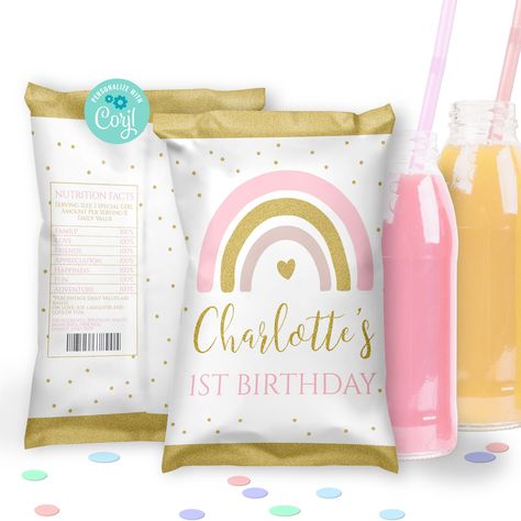 Over The Rainbow Birthday Party, Birthday Chip Bags, Birthday Labels, Brochure Paper, Rainbow Birthday Party, Chip Bags, Special Girl, Rainbow Birthday, Boho Rainbow