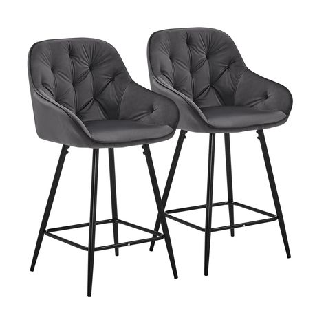 CLIPOP Bar Stools Set of 2 Velvet Thick Padded Kitchen Breakfast Bar Chairs with Armrest and Footrest, High Back Breakfast Bar Stools for Home Kitchen Island Counter (Grey) Black Breakfast, Kitchen Stools With Back, Chaise Haute Bar, Breakfast Bar Chairs, Breakfast Bar Stools, Breakfast Bar Kitchen, Home Bar Furniture, High Stool, Metal Dining Chairs