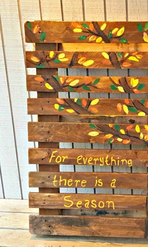 Fall Themed Inspirational Painted Pallet Sign - Modern on Monticello A reflection of the beautiful fall leaves in the Smoky Mountains and a inspiration Bible Verse.  #palletsigns #fallprojects #falldecor #fall #fallleaves Fall Wood Pallet Ideas, Corner Porch, Painted Pallet Signs, Diy Pallet Decoration, Pallet Decoration Ideas, Painted Pallet, Rustic Home Interiors, Pallet Ideas Easy, Pallet Project