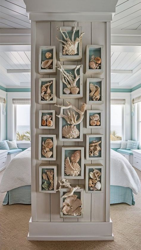 Sea Bedrooms, Coastal Bedroom Decor, Seaside Wall Art, Coastal Cottage Decorating, Coastal Bedroom Decorating, Seashell Wall Art, Coastal Room, Seaside Decor, Beach Bedroom