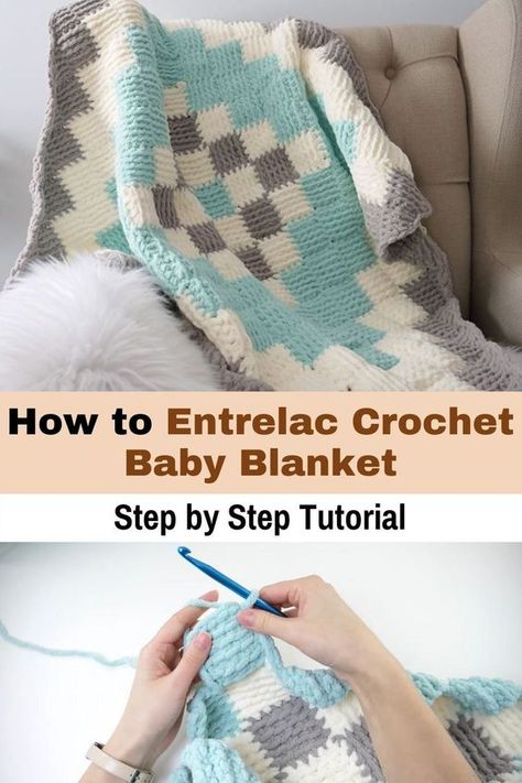 Crochet Blanket Worked From Center, Crochet Entrelac Blanket Free Pattern, Entrelac Crochet Blanket, Enterlac Crochet, Crochet Patterns Blankets, Entrelac Crochet, Blankets For Babies, Crochet Blanket Stitch Pattern, Bernat Baby Blanket Yarn