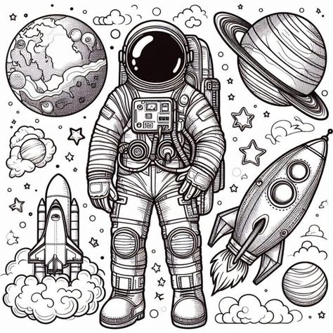 Space coloring fun awaits with #astronaut coloring pages. Ideal for kids who love outer #space adventures. Free printable designs! #ColoringBook #ColoringPages Galaxy Coloring Pages, Astronaut Coloring, Armani Casa, Norse Tattoo, Planets Wallpaper, Activity Book, Free Downloads, Printable Designs, Free Coloring Pages