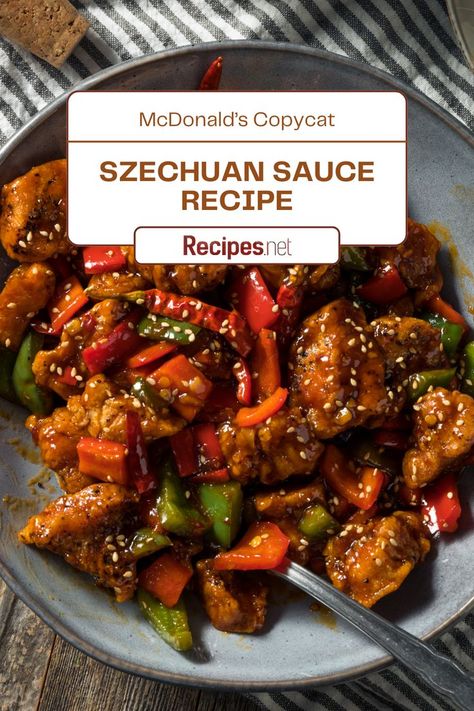 Szechuan Sauce - McDonald’s Recipe (Copycat) Mcdonald's Copycat Recipes, Burger King Zesty Sauce, Mcdonalds Copycat Recipes, Szechuan Chicken, American Fast Food, Spicy Dipping Sauce, Zesty Sauce, Copycat Restaurant Recipes, Savory Sauce