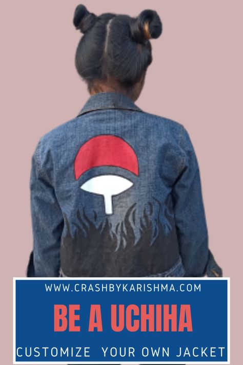 Paint On Denim Jacket, Paint On Denim, Shirt Painting Ideas, Uchiha Clan Symbol, Sakura Painting, Paint Shirt, Cloth Ideas, Shirt Painting, Diy Jeans