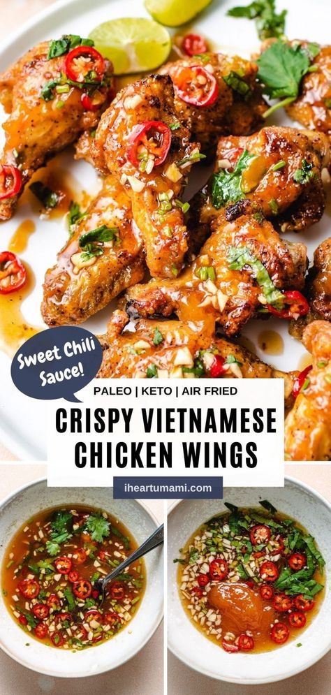 Chili Garlic Chicken Wings, Vietnamese Air Fryer Recipes, Air Fryer Asian Chicken Wings, Asian Chicken Wings Air Fryer, Chicken Wing Flavor Ideas, Chicken Wings Flavors Recipes, Crispy Chicken Wings In Air Fryer, Vietnamese Wings, Air Fryer Thai Chicken