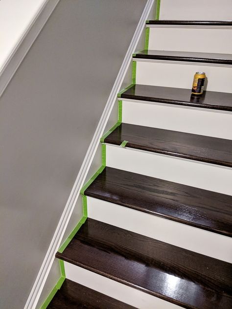 How to re-caulk cracked stair stringer seams #homeimprovement #homereno #caulking #caulkingstairs Refinishing Stairs, Refinish Staircase, Diy Flooring Ideas, Stair Skirt, Stairs Repair, Painted Staircase, Stairs Trim, Painted Staircases, Upstairs Landing