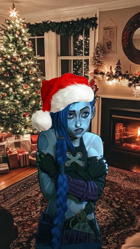 Jinx arcane league of legends Christmas jinx Arcane Christmas Wallpaper, Jinx Christmas Pfp, Arcane Christmas Pfp, League Of Legends Christmas, Arcane Christmas, Jinx Christmas, Jinx Pfp, Arcane Pfp, Arcane Memes