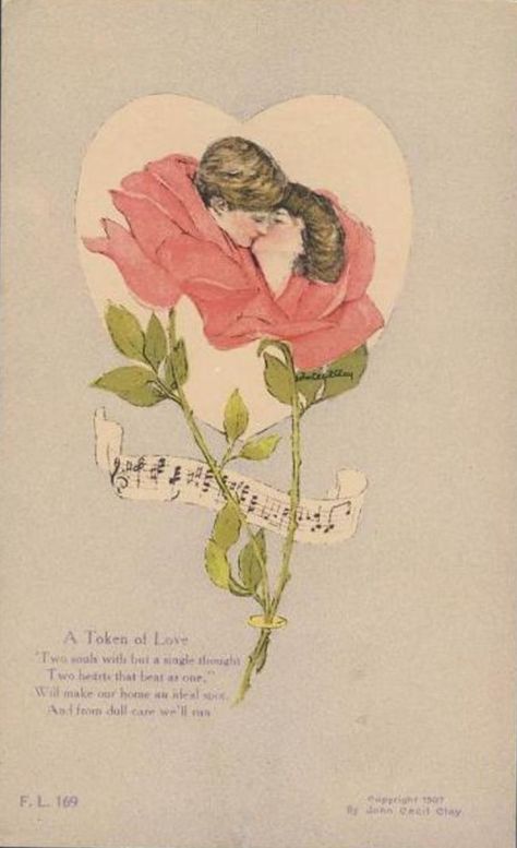 Vintage Postcard.  John Cecil Clay Illustrator.  A Token of Love.  F.L. 169. Cupcake Styles, Period Food, Korean Dinner, Organization Goals, Props Design, Two Roses, Aesthetic Hairstyles, Grey Quotes, Flower Face