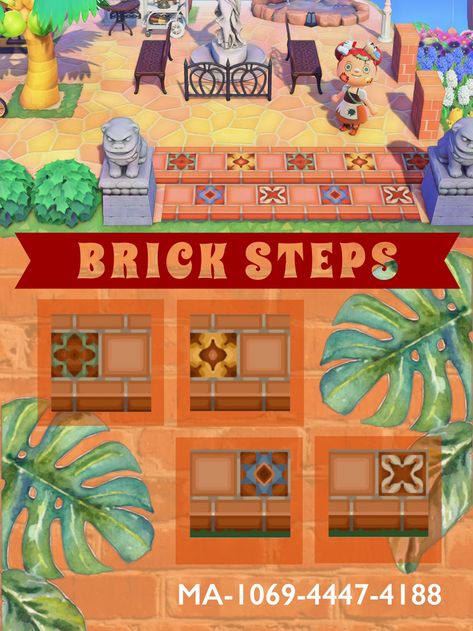 Acnh Custom Designs, Brick Steps, Brick Path, Animal Crossing Funny, Animal Crossing Guide, Mexico Design, Animal Crossing Qr Codes Clothes, Animal Crossing Wild World, Path Design