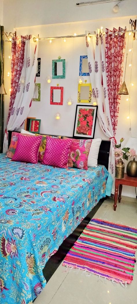 Indian Style Bedroom, Ganesh Puja, Decorative Room, Indian Room, Indian Room Decor, Indian Bedroom Decor, Beautiful Bedroom Decor, Indian Bedroom, College Room Decor