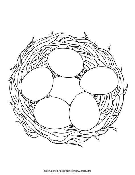 Free printable Spring Coloring Pages eBook for use in your classroom or home from PrimaryGames. Print and color this Eggs in a Nest coloring page. Birds Nest Coloring Page, Ostara Coloring Pages Free Printable, Chicken Coloring Pages Free Printable, Nest Pictures, Eggs Coloring Pages, Free Stencils Printables Templates, Egg Coloring Pages, Eggs In A Nest, Chicken Coloring Pages