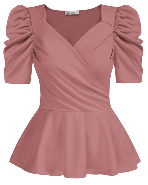 PRICES MAY VARY. 【Features】Short puff sleeve, wrap v-neck, peplum hem, and soft comfortable fabric. Puff sleeve and deep v-neck make the shirt more layered, women's casual fitted blouse 【Match】The peplum tops are perfect for every body shape. Suit to wear match with jeans, shorts, casual skirt, pants, and leggings and can also match high heels, sandals, etc 【Occasion】Elegant short sleeve top is perfect for shopping, working, traveling, going out, holidays, dating, outdoors, leisure, daily wear, 1970's Fashion, Fitted Blouse, 1960's Fashion, Sewing Clothes Women, Tops Blouse, Fitted Blouses, Womens Tops Summer, 1950s Fashion, Casual Skirt