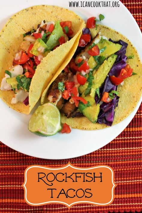 Rockfish Tacos Rockfish Tacos Recipe, Rockfish Tacos, Rockfish Recipes, Rock Fish, Taco Ingredients, Fish Tacos Recipe, Striped Bass, Taco Recipes, Fish Tacos