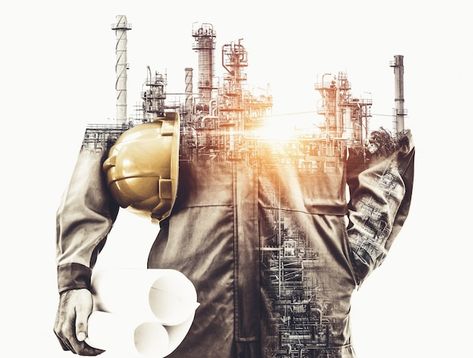 Future factory plant and energy industry... | Premium Photo #Freepik #photo #gas-industry #oil-refinery #oil-gas #refinery Double Exposure Art, Ing Civil, Water Well Drilling, Oil Platform, The Better Man Project, Oil Refinery, Publicidad Creativa, Energy Industry, Oil Industry