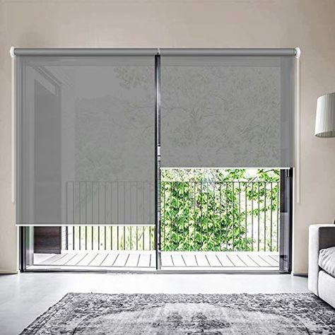 AmazonSmile: ZY Blinds Solar Window Shades, Upgrade Light Filtering UV Protection Flame Retardant Water Proof Cord Loop Window Roller Shades, 20" W x 36" L, Dark Grey: Home & Kitchen French Door Sliding, Sliding Door Shades, Sliding Glass Door Window Treatments, Patio Door Blinds, Fabric Roller Shades, Sliding Glass Door Window, Door Shades, Sliding Door Window Treatments, Shades For Windows