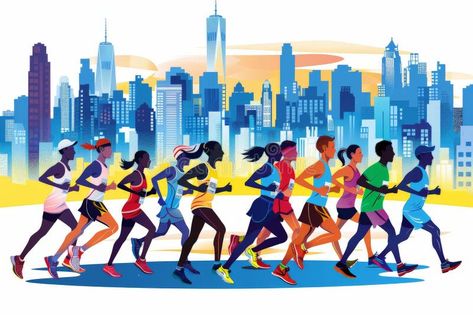 Running marathon illustrator background and group of runners for poster .Generative AI royalty free stock images Illustrator Background, Running Images, Vector Girl, Running Marathon, Marathon Runners, Marathon Running, Stock Images Free, Illustrator, Royalty