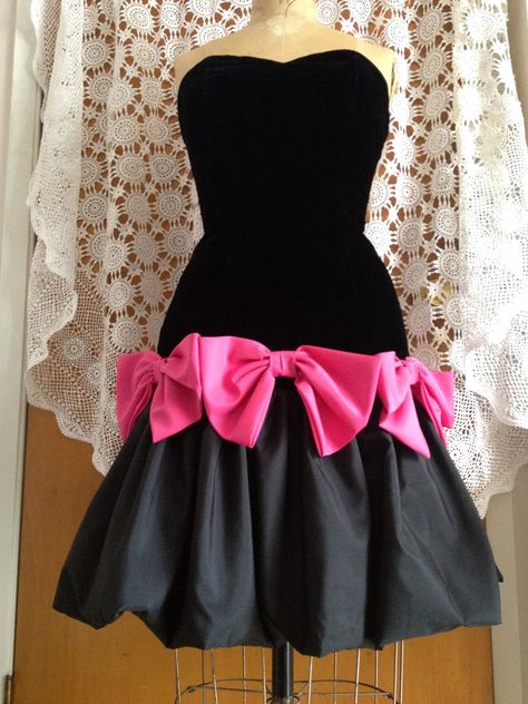 Prom Dresses 80s, Tacky Prom, Satin Bow Dress, Black Taffeta Dress, Theme Costumes, Dress 80s Style, 1980s Prom Dress, 80's Prom, 1980s Prom