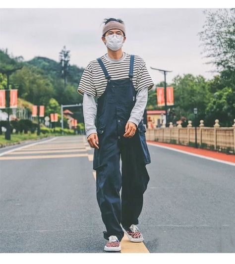 none Overalls Outfit Men Street Styles, Mens Overalls Outfits Street Styles, Men Overalls Outfits, Cool Overalls, Overalls Men Fashion, Jumpsuit Streetwear, Overall Fashion, Designer Overalls, Ootd Couple