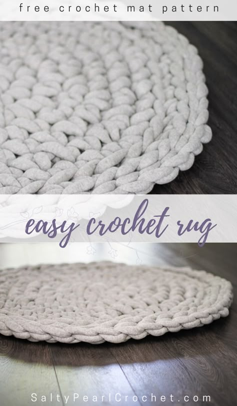 Circular Rug Crochet Pattern, Crochet Rug Circle, Chunky Knit Rug Diy, Crochet Chunky Yarn Rug Patterns Free, Rugs Crochet Pattern Free, Crochet Bedside Rug, Easy Rug Diy, Diy Circle Rug, Macrome Rug