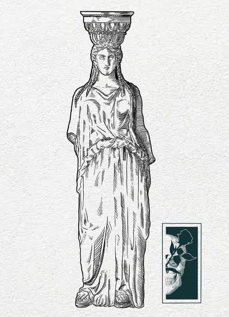 Caryatids Tattoo, Caryatid Drawing, Caryatid Tattoo, Forearm Tattoo Sleeve, Greek Images, Wrist Tattoos Words, Neoclassical Art, Greek Columns, Ancient Greek Art