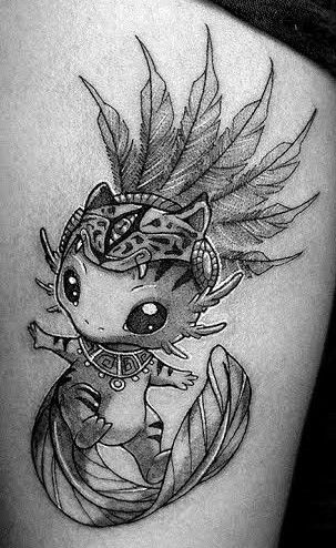 Mexican Cat Tattoo, Axolotl Art Illustrations, Mexican Flash Tattoo, Purepecha Tattoo, Alebrijes Tattoo, Aztec Axolotl, Axolotl Tattoo, Axolotl Drawing, Wolf Tattoo Traditional