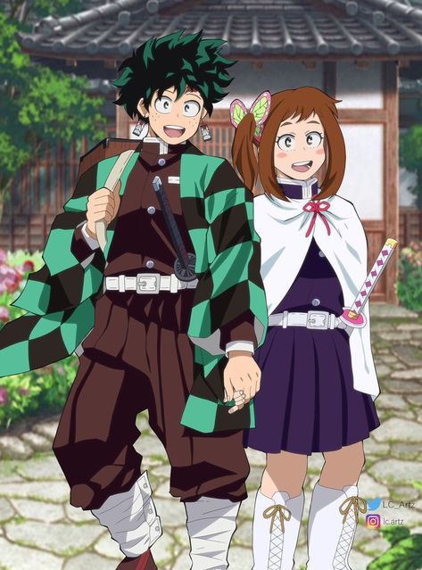 Demon Slayer X My Hero Academia, Demonslayer Tanjiro, Art Academia, Deku X Uraraka, My Hero Academia Tsuyu, Anime Friendship, Hero Poster, Ochako Uraraka, Butler Anime