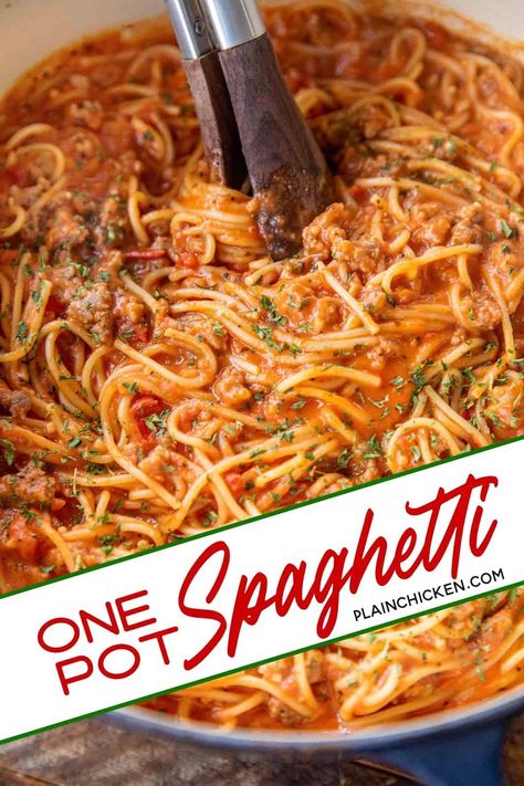 Spaghetti Cooked In Sauce, Spaghetti Italian Sausage, Spaghetti With Heavy Cream, Easy One Pot Spaghetti, One Pot Spaghetti Recipe, Spaghetti Red, Italian Sausage Spaghetti, Best Spaghetti Recipe, Spaghetti Bolognese Recipe