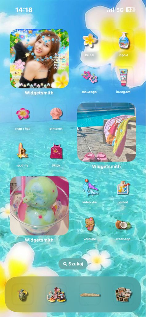 Coconut Hello Kitty, Hawaii Sanrio, Leilani Aesthetic, Y2k Homescreen, Coconut Core, Sanrio Summer, Ios 16 Homescreen, Tropical Core, Summer Core