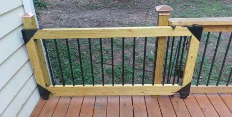 Porch Gate, Deck Gate, Gate Kit, Building A Porch, Wooden Deck, Deck Projects, Sliding Gate, Dog Gate, Deck Plans