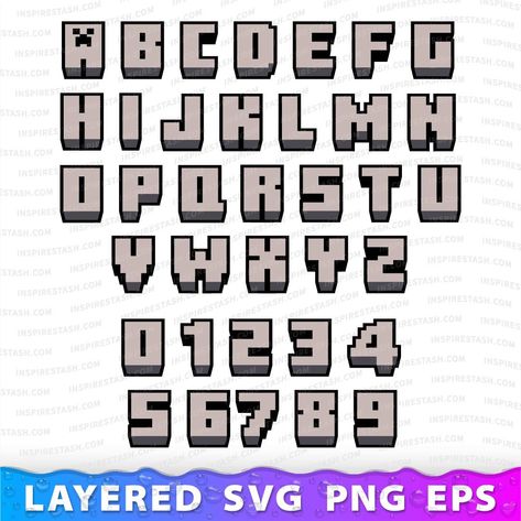 Minecraft-Inspired Pixel Font: Alphabet, Numbers SVG - Retro Gaming Typography for Crafting & Design Projects , Elevate your designs with our Minecraft-inspired pixel font, offering authentic retro gaming aesthetics in a versatile SVG format. Perfect for crafters and designers seeking that nostalgic 8-bit charm for their projects.    Object On Layers   100% Vector   Transparent... Minecraft Numbers, Gaming Typography, Minecraft Letters, Minecraft Alphabet, Minecraft Font, Minecraft Printables, Game Font, Nostalgic Aesthetic, Pixel Font