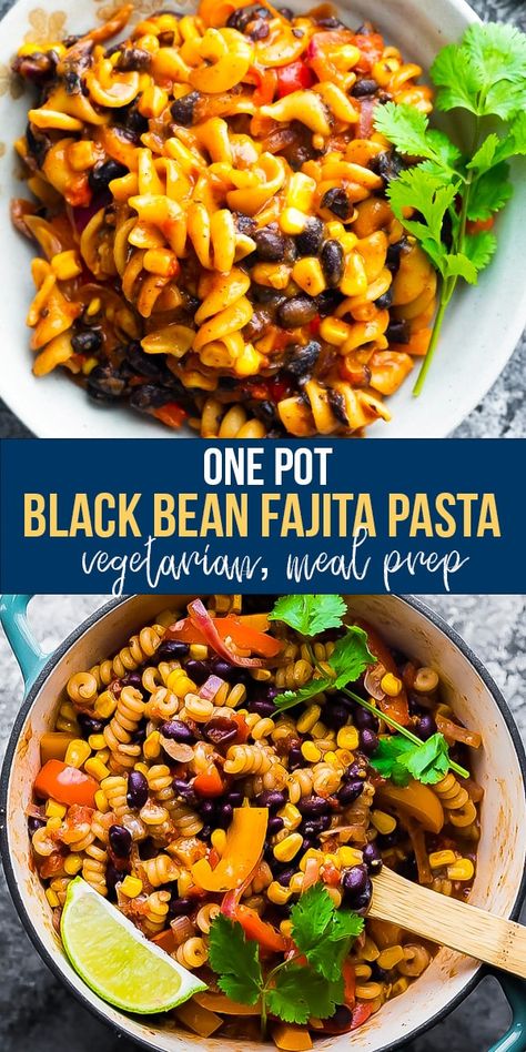 Recipe With Bell Peppers, Vegetarian Pasta Recipe, Black Pasta, Fajita Pasta, Bean Pasta, Vegetarian Pasta Recipes, Veggie Meals, Vegetarian Pasta, Tasty Vegetarian Recipes