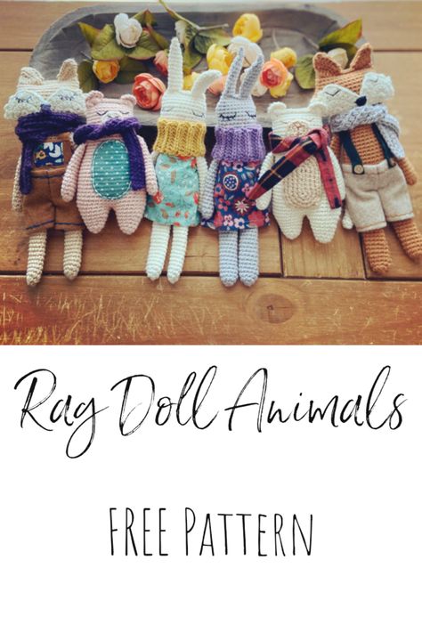 Rag Doll Amigurumi, Cotton Yarn Amigurumi, Crochet Rag Doll Animals, Crochet Rag Dolls Free Pattern, Crochet Forest Animals Free Pattern, Small Crochet Dolls Free Patterns, Crochet Toy Set, Crochet Rag Doll Free Pattern, Crochet Ragdoll Free Pattern