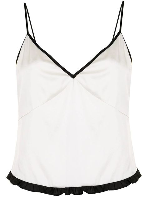 Shop Fleur Du Mal ruffle-hem stretch silk camisole top with Express Delivery - FARFETCH Black Silk Shirt, Silk Camisole Top, French Silk, Tank Top Straps, Vest Designs, Contrasting Trim, Fantasy Gowns, Silk Tank Top, Silk Camisole