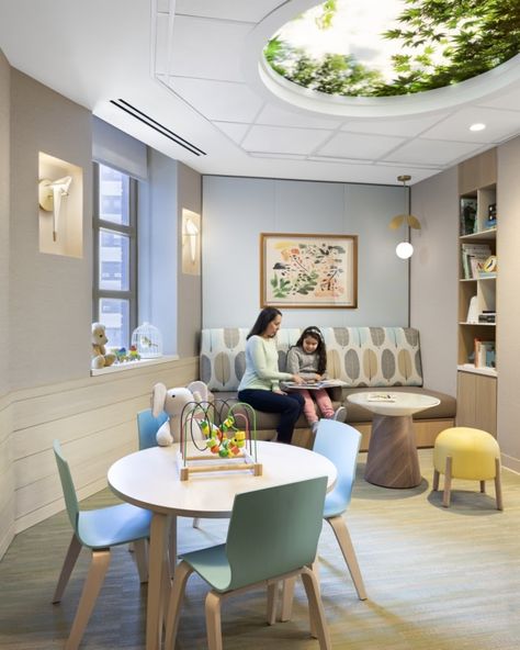 Child Therapy Room, Wellbeing Space, Mt Sinai, Healthcare Interior Design, Family Lounge, Daycare Design, Mount Sinai, Child Therapy, Healthcare Design