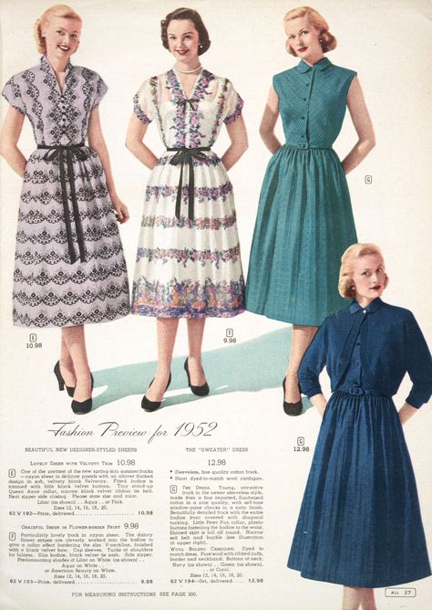 spring fashion from the Simpson's Spring and Summer catalog, 1952 Vintage Outfits Formal, Cute Vintage Outfits, Vintage Outfits 70s, Wardrobe List, Vintage Outfits 50s, Vintage Outfits Classy, Vintage Outfits 90s, 1950 Fashion, Outfits Edgy