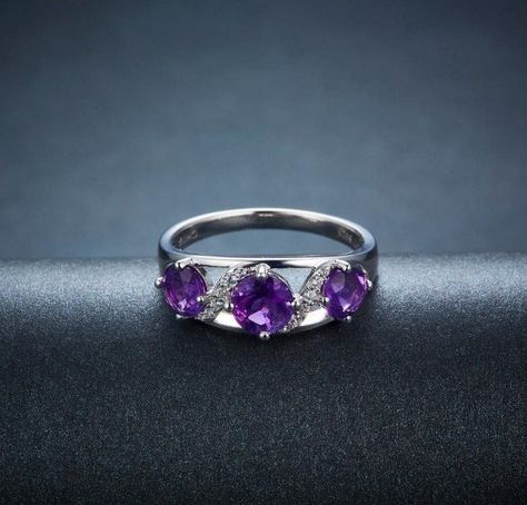 Excited to share the latest addition to my #etsy shop: African Amethyst Ring* 3 Stone Ring* Three Birthstone Ring* Purple Amethyst Jewelry https://etsy.me/3xIdczO #purple #geometric #amethyst #silver #women #stone #victorian #prong #straight Ring 3 Stone, Propose Ring, 3 Stone Ring, Gemstone Ring Silver, Ring Purple, Purple Amethyst Ring, Cz Rings Engagement, 3 Stone Rings, Cz Jewelry