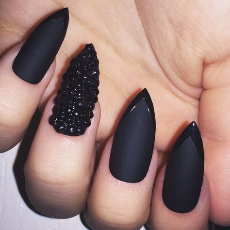 Matte black with gems hand painted fake nails press ons false nails... ($8.23) ❤ liked on Polyvore featuring beauty products, nail care, nail treatments and nails Lexi Nails, Nails Press Ons, Matte Black Nails, New Nail Designs, Goth Nails, Black Nail Designs, Diy Nail Designs, Gem Nails, Press Ons