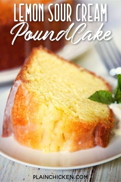 Lemon Sour Cream Pound Cake, Pound Cake Recipes Easy, Yum Sauce, Lemon Pound Cake Recipe, Sour Cream Pound Cake, Sour Cream Recipes, Sour Cream Cake, Lemon Cake Recipe, Plain Chicken