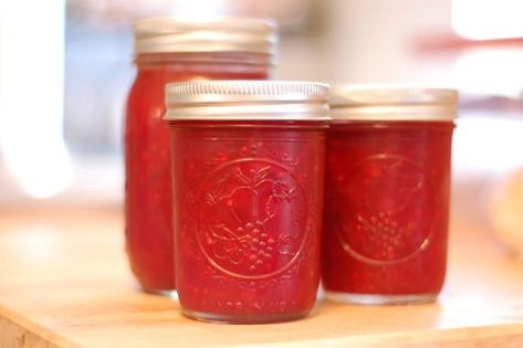 Raspberry Rhubarb Jam, Freezer Jams, Raspberry Jello, Canning Granny, Ginger Jam, Pear Butter, Raspberry Rhubarb, Canned Pears, Canning 101