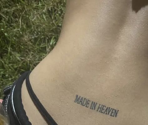 Stamptramp Tattoo, Tramp Stamp Made In Heaven, Rare Tramp Stamp, Lucky You Tramp Stamp, Made In Heaven Tattoo Lower Back, Made In Heaven Tramp Stamp, Tasteful Tramp Stamp, Tramp Stand Tattoo, Trampstamp Tattoo Aesthetic